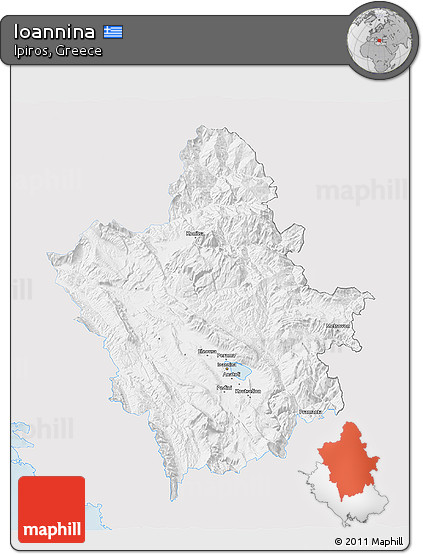 Silver Style 3D Map of Ioannina, single color outside