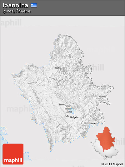 Silver Style 3D Map of Ioannina, single color outside