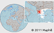 Gray Location Map of Ioannina, highlighted country, hill shading