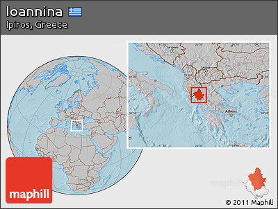Gray Location Map of Ioannina, hill shading