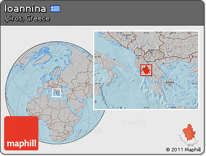 Gray Location Map of Ioannina, hill shading