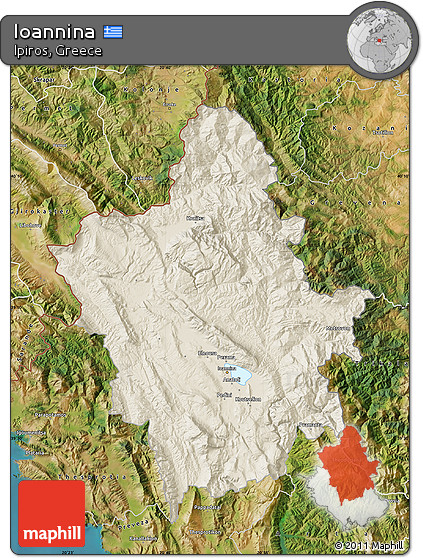 Shaded Relief Map of Ioannina, satellite outside