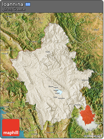 Shaded Relief Map of Ioannina, satellite outside