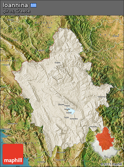 Shaded Relief Map of Ioannina, satellite outside