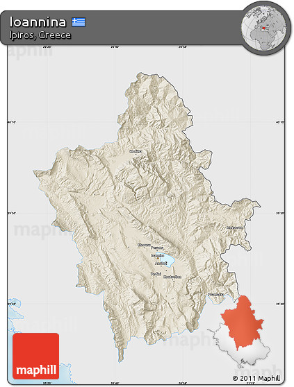 Shaded Relief Map of Ioannina, single color outside