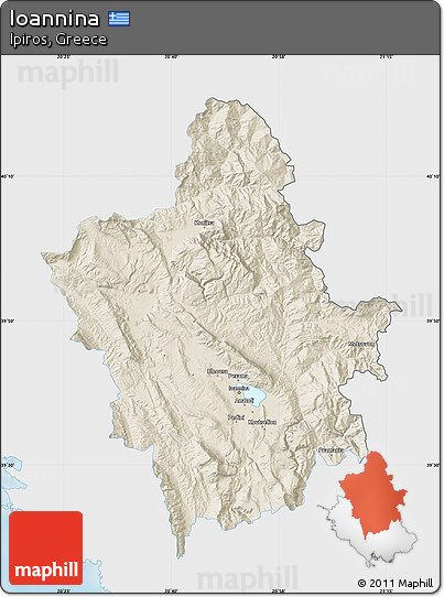 Shaded Relief Map of Ioannina, single color outside