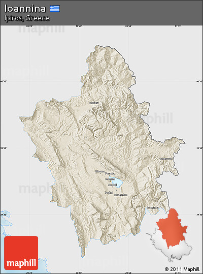Shaded Relief Map of Ioannina, single color outside