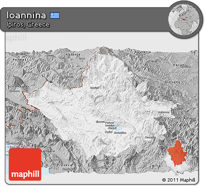 Gray Panoramic Map of Ioannina