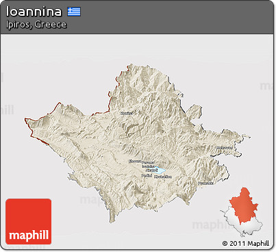 Shaded Relief Panoramic Map of Ioannina, cropped outside
