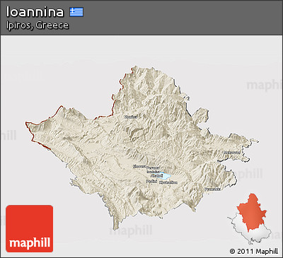 Shaded Relief Panoramic Map of Ioannina, cropped outside