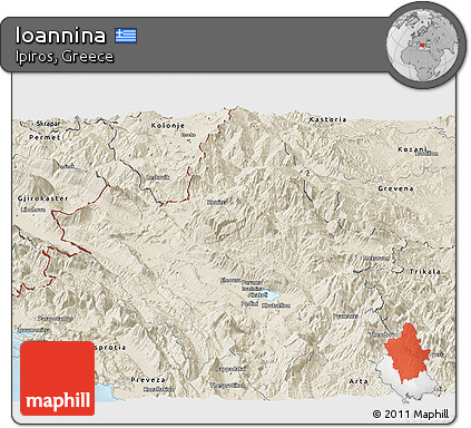 Shaded Relief Panoramic Map of Ioannina