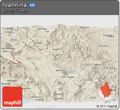 Shaded Relief Panoramic Map of Ioannina