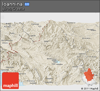 Shaded Relief Panoramic Map of Ioannina