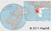 Gray Location Map of Ipiros, highlighted country, hill shading