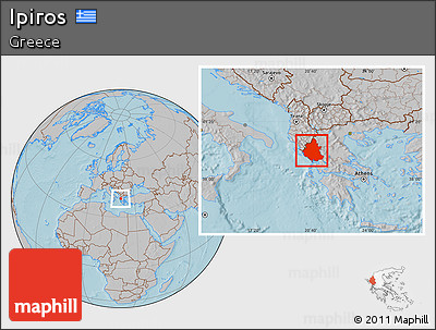 Gray Location Map of Ipiros, hill shading
