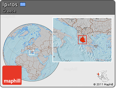 Gray Location Map of Ipiros, hill shading