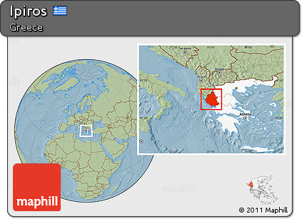 Savanna Style Location Map of Ipiros, highlighted country, hill shading