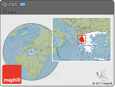 Savanna Style Location Map of Ipiros, highlighted country, hill shading