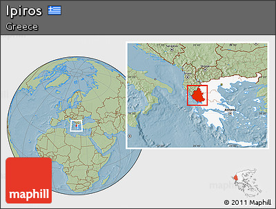 Savanna Style Location Map of Ipiros, highlighted country, hill shading