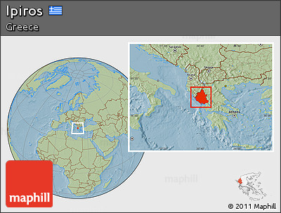 Savanna Style Location Map of Ipiros, hill shading