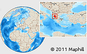 Shaded Relief Location Map of Ipiros, within the entire country