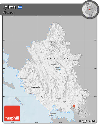 Gray Map of Ipiros, single color outside