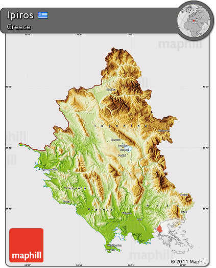 Physical Map of Ipiros, cropped outside
