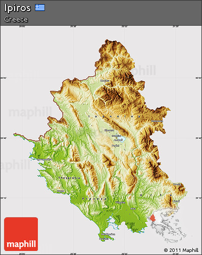 Physical Map of Ipiros, cropped outside