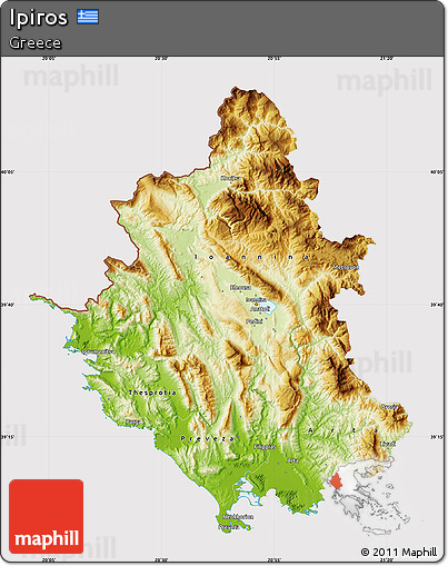 Physical Map of Ipiros, cropped outside