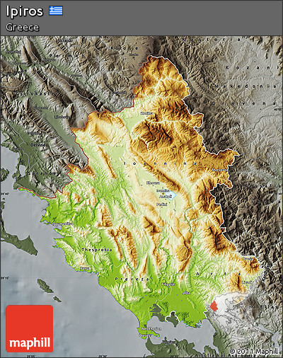 Physical Map of Ipiros, darken, semi-desaturated