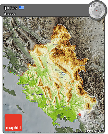 Physical Map of Ipiros, darken, semi-desaturated