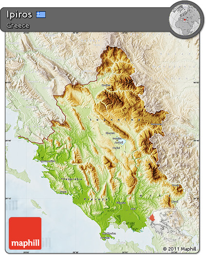 Physical Map of Ipiros, lighten