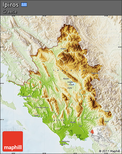 Physical Map of Ipiros, lighten