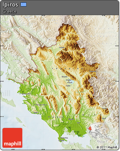 Physical Map of Ipiros, lighten