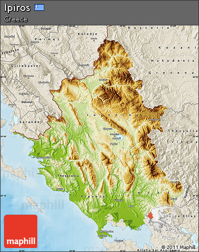 Physical Map of Ipiros, shaded relief outside