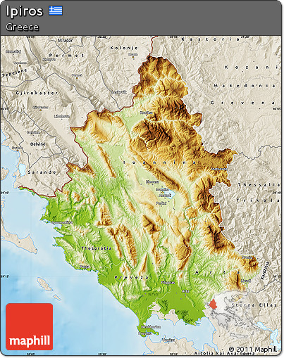 Physical Map of Ipiros, shaded relief outside