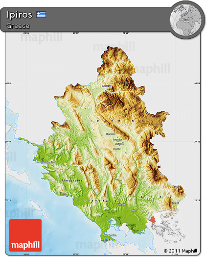 Physical Map of Ipiros, single color outside