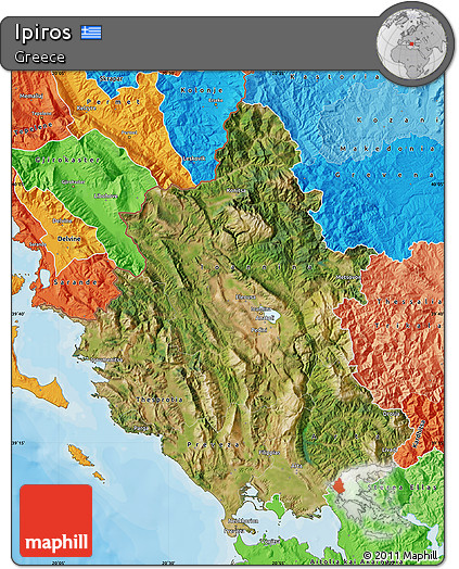 Satellite Map of Ipiros, political shades outside