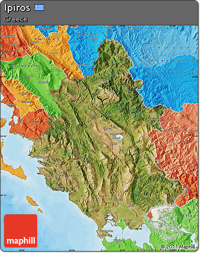 Satellite Map of Ipiros, political shades outside