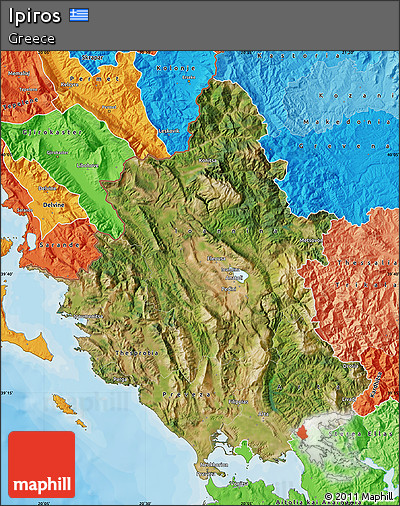 Satellite Map of Ipiros, political shades outside