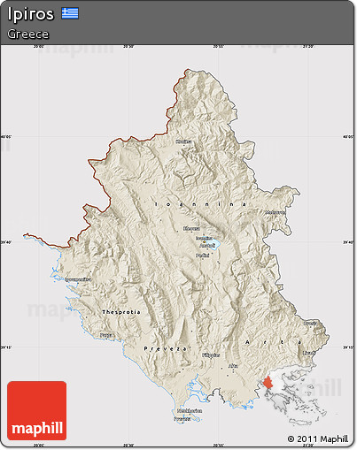 Shaded Relief Map of Ipiros, cropped outside