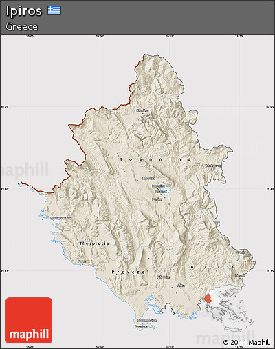 Shaded Relief Map of Ipiros, cropped outside