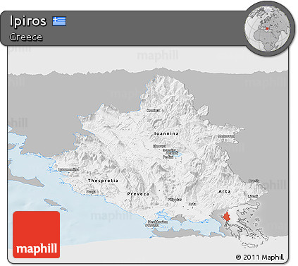 Gray Panoramic Map of Ipiros, single color outside