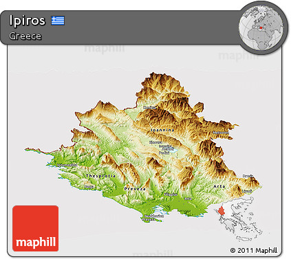 Physical Panoramic Map of Ipiros, cropped outside