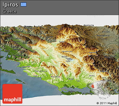 Physical Panoramic Map of Ipiros, darken