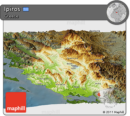 Physical Panoramic Map of Ipiros, darken
