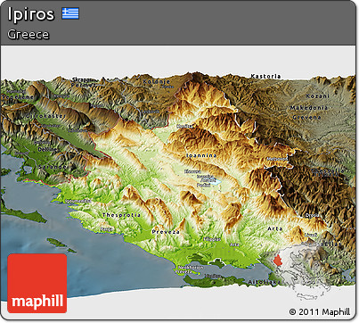 Physical Panoramic Map of Ipiros, darken