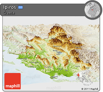 Physical Panoramic Map of Ipiros, lighten