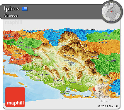 Physical Panoramic Map of Ipiros, political outside