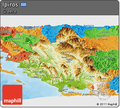 Physical Panoramic Map of Ipiros, political outside